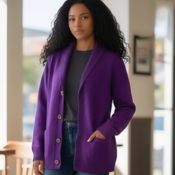 Ralph Lauren Sweaters - NWT Lauren Ralph Lauren Deep Purple Cardigan Small Gold Buttons Cozy Chic